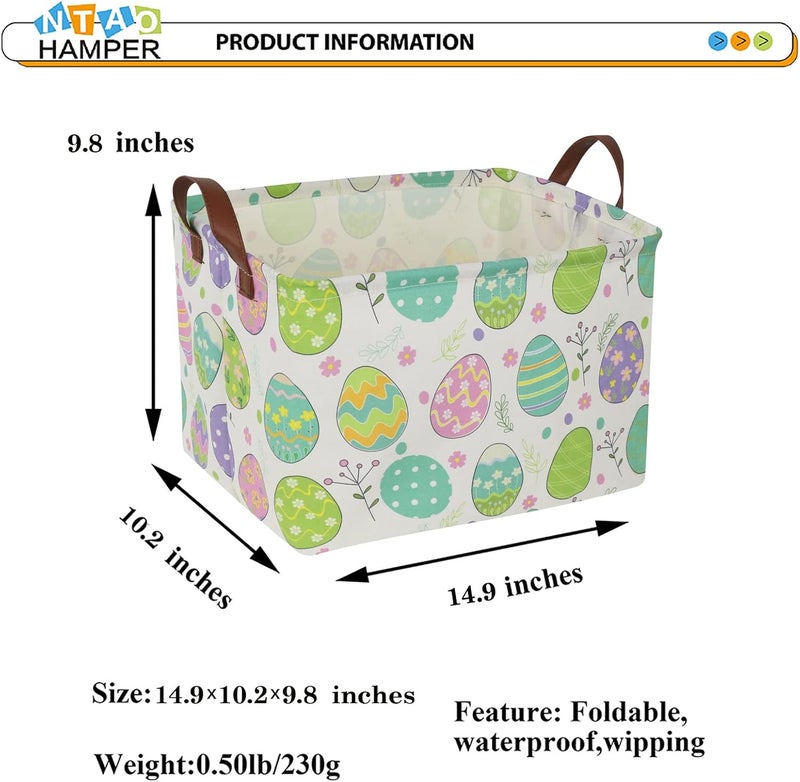 NTAOHAMPER Large ,Empty,Rectangular Colerful Eggs Basket for Boys and Girls Gift,Kids Toy Storage Bin with Hand Painted easter eggs,Baby Room Decor (Easter Basket) - Image 5